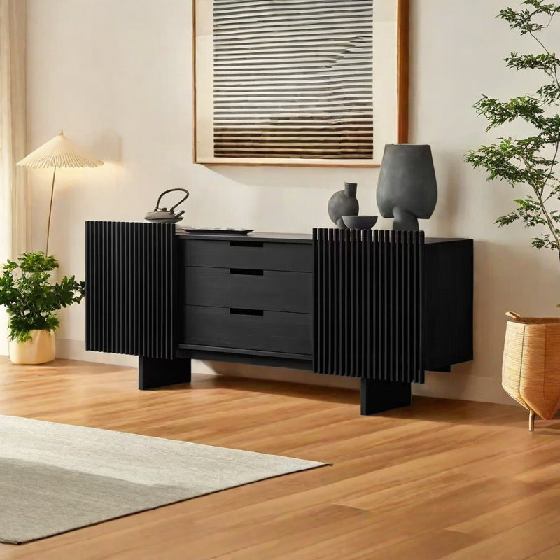Buffet en bois massif Simple Design 70,86 po, Noir, 32.8" H x 70.8" W x 17.6" D