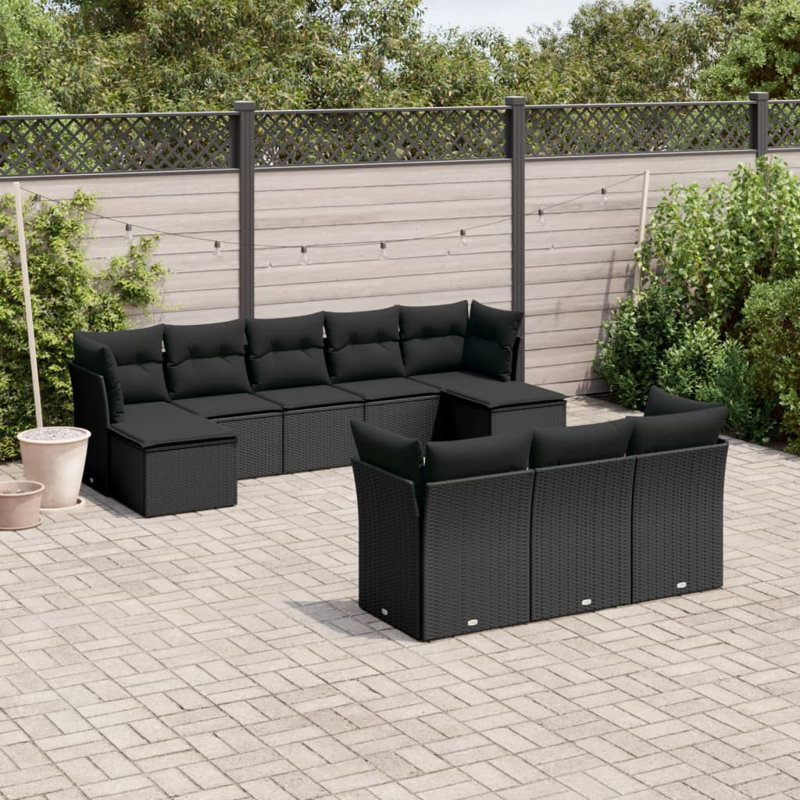  Ensemble de canapé de jardin noir, Noir, Noir