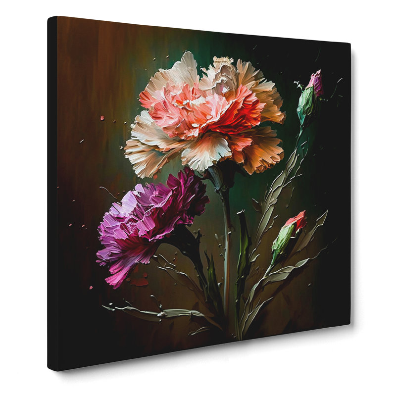 Carnation Flower Palette Knife Painting - Print, 50cm H x 50cm W x 3cm D