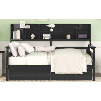 Solid Wood Twin Daybed In Elegant , With Slat Base And Practical Storage Space Hue, Support, Convenient