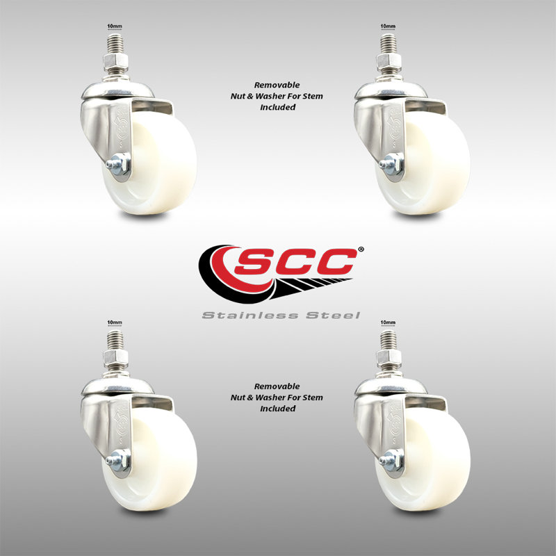 316SS Nylon Wheel Swivel Threaded Stem Caster Set Service Caster