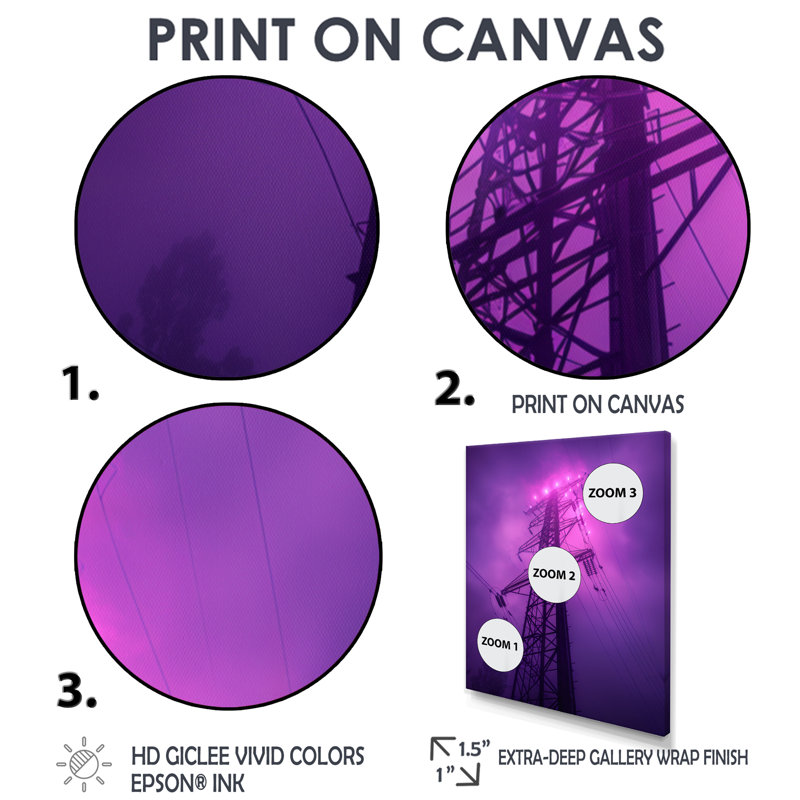 Éclipse mauve, lignes électriques - Photo II, H 20 po x l 12 po x P 1 po, Cadre simple noir