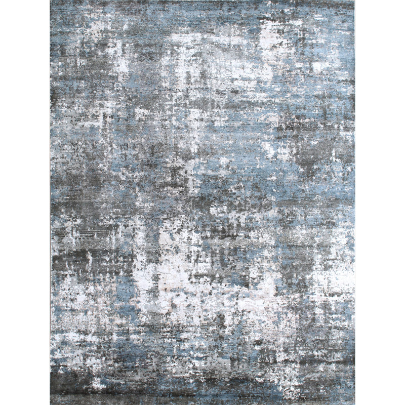 Abstract Area Rug in Blue, Rectangle 6' x 9'