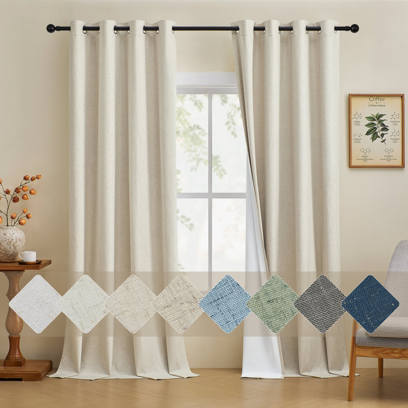 Leming 100% Waterproof and Blackout Solid Color Polyester Linen Textured Grommets Curtains Panel, 52" W x 90" L, Beige