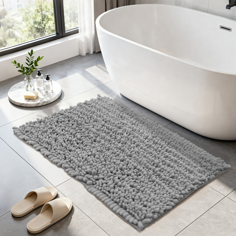 Tapis antidérapant ultra moelleux pour salle de bain en chenille, L 32 po x l 20 po, Gris