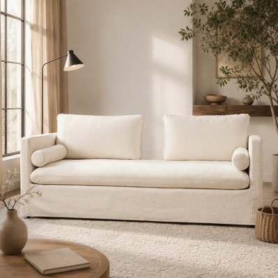 Extra-large Double-seater Sofa, Chenille Upholstered, With Two Armrest Pillows And Two Backrest Pillows