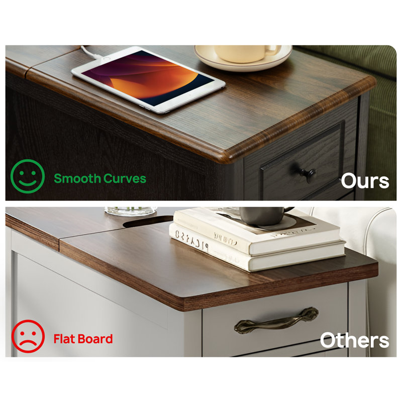Table de bout avec station de chargement et ports USB cachés, Noir