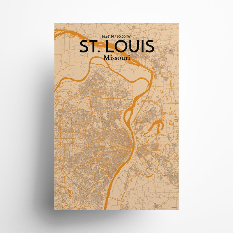St. Louis City Map, impression, Orange / or pâle, H 36 po x l 24 po