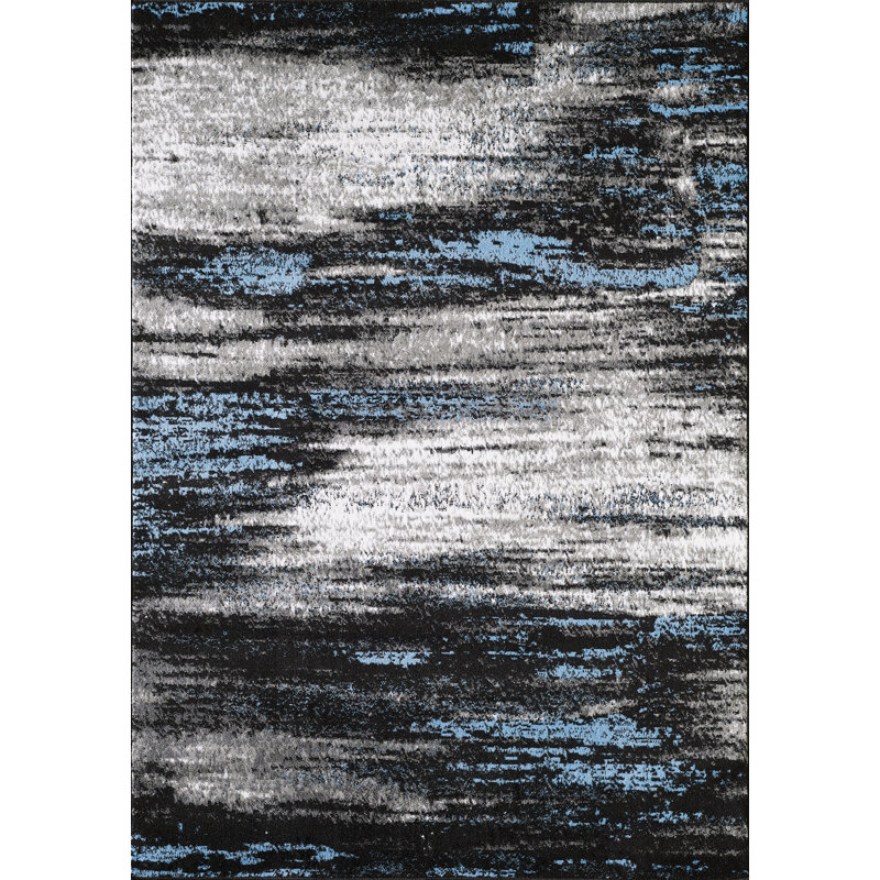Tapis intérieur / extérieur gris / noir / bleu Bahama, Rectangle 5 pi 3 po x 7 pi 7 po