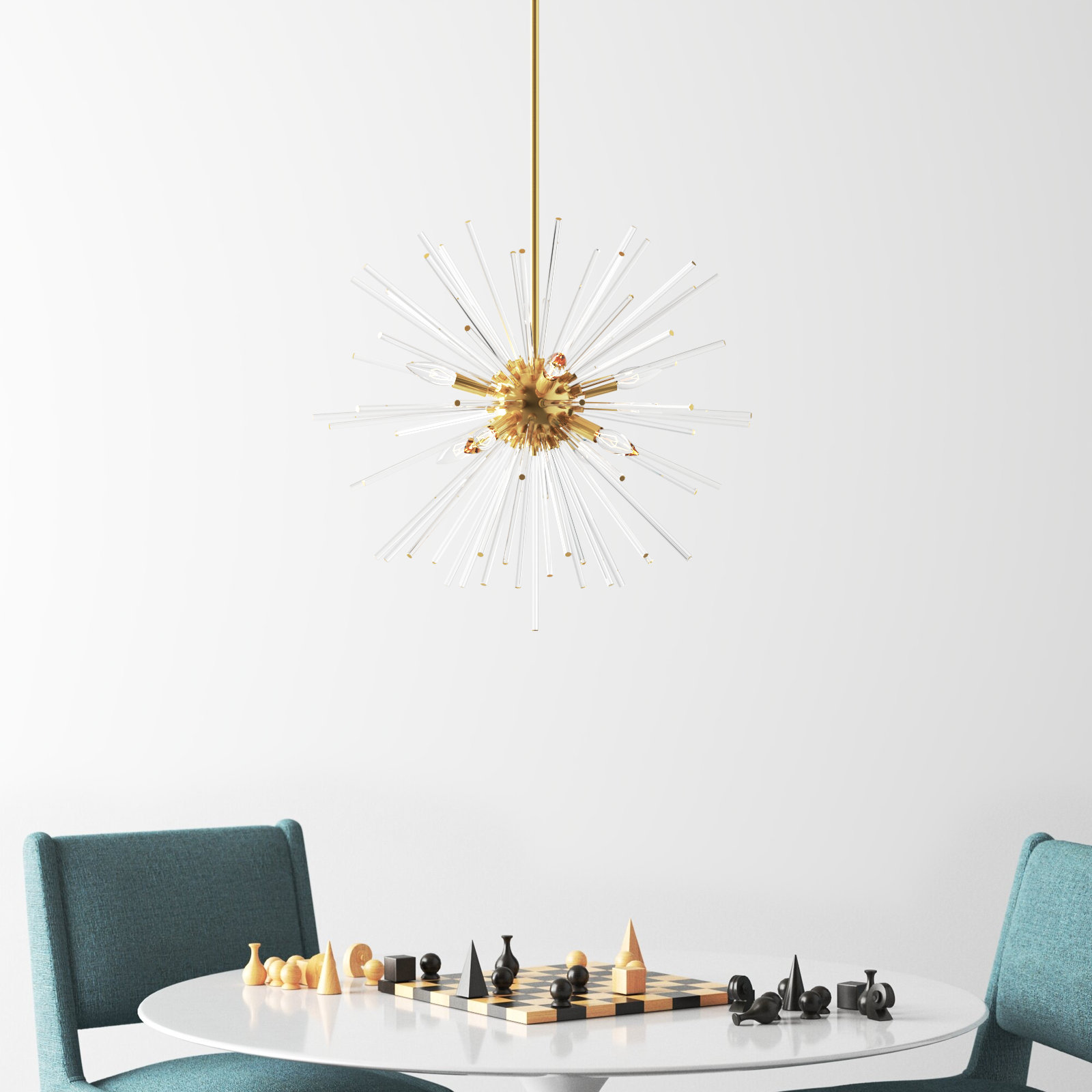 Ryzen 6 - Light Dimmable Sphere Chandelier, Satin Brass, 14" H x 20" W x 15" D