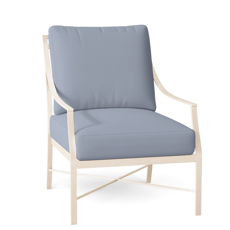 Monaco Wrought Aluminum Outdoor Lounge Chair, Chalk, No Welt, Arbor Chambray Dove Sunbrella®
