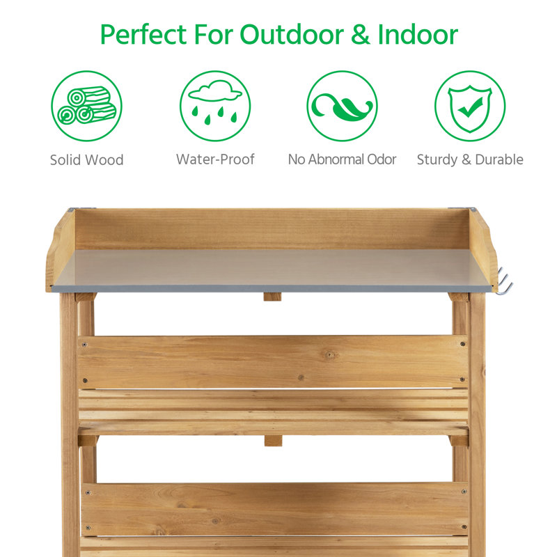 Outdoor Fir Wood Potting Bench, Brown