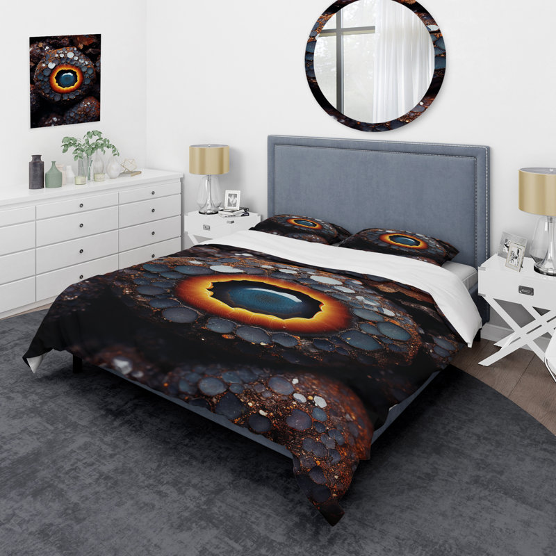 Ensemble de housse de couette noir et orange Aquace Geode II - Stone Geode, Housse de couette pour très grand lit et 2 très 