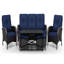 Ensemble de patio extérieur en osier pour 5 personnes avec canapé, chaises, repose-pieds, table basse et coussins bleus-936239433