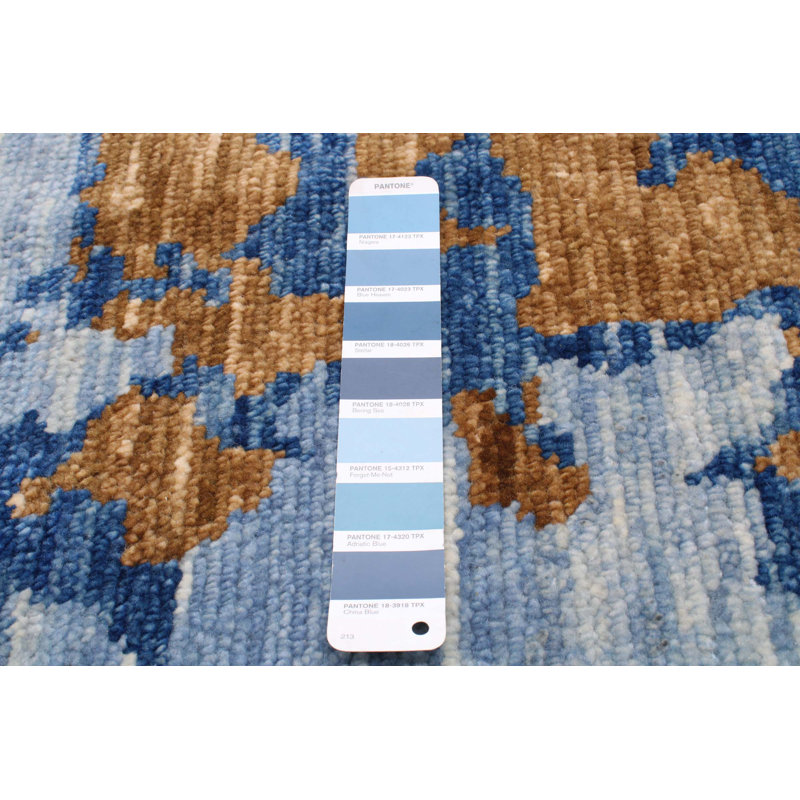 Tapis bleu marine en laine noué à la main de conception unique 9 pi x 12 pi 2 po Cassander