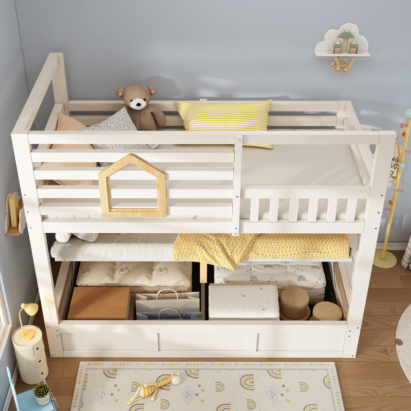 Single (3') Bunk Bed with ottoman and ladder white