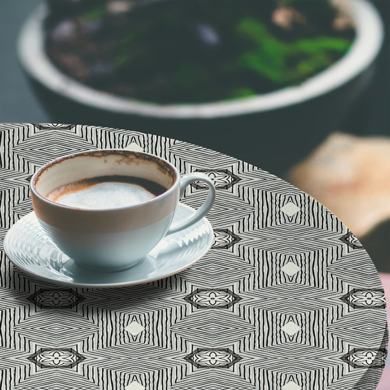 Ebern Designs Geometrical Fitted Round Tablecloth Diameter Sage Green Grey, 67.72" Round