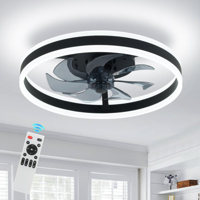 Ceiling Fan With Lights And Remote, 19" Fandelier Low Profile Ceiling Fan, 3000K-6000K Dimmable Modern Flush Mount LED Ceiling Fan Light For Bedroom