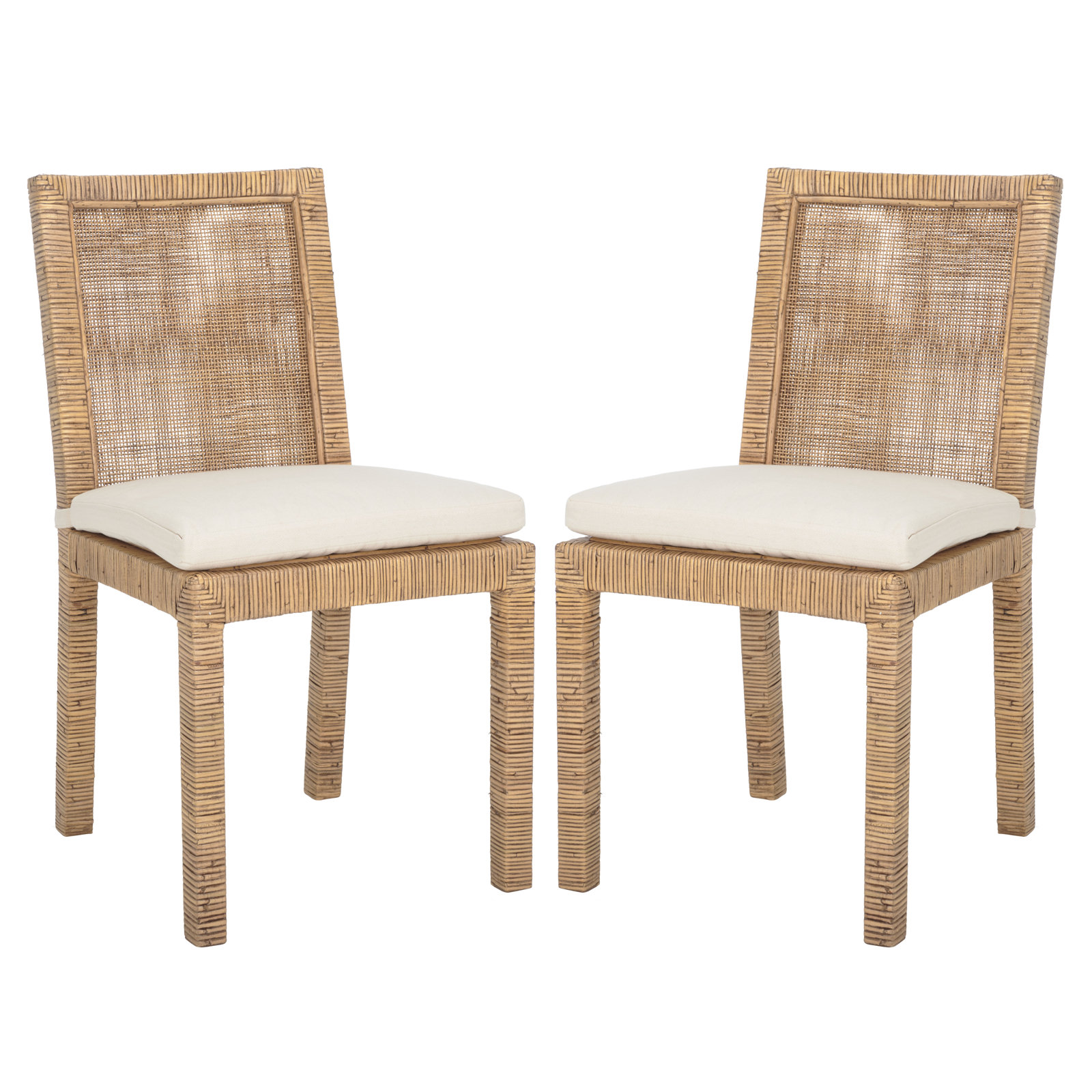 Elaina Woven Side Chair, White, Honey Brown Wash