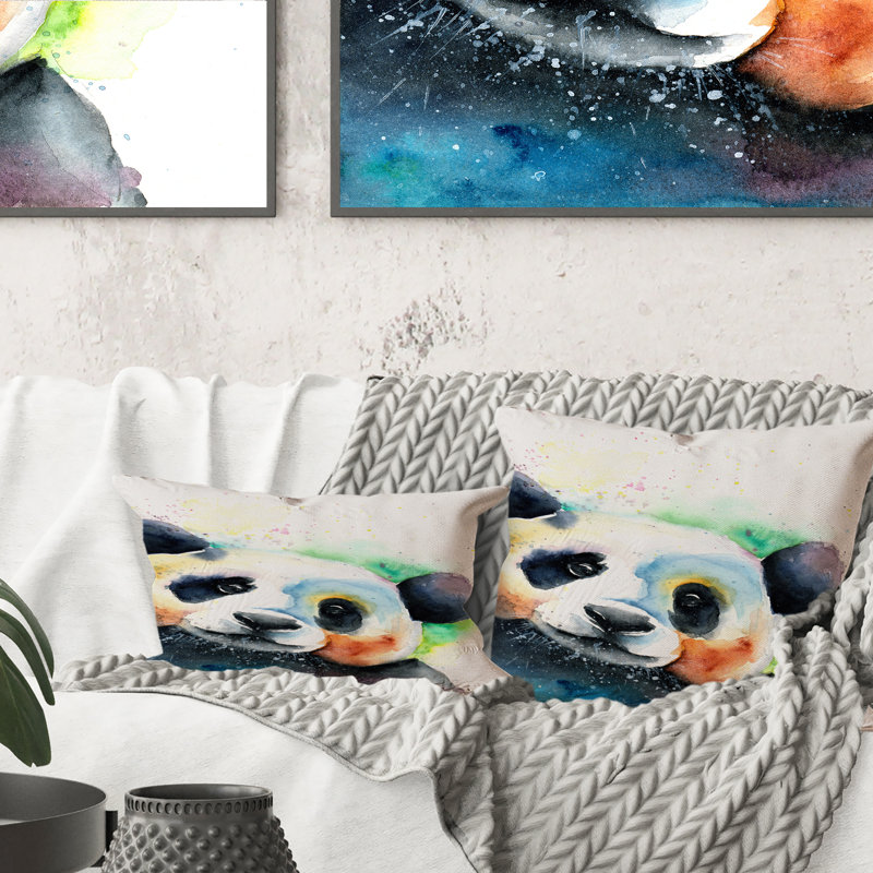 Drôle d'ours panda noir et blanc - Coussin décoratif pour enfants, 18 po x 18 po