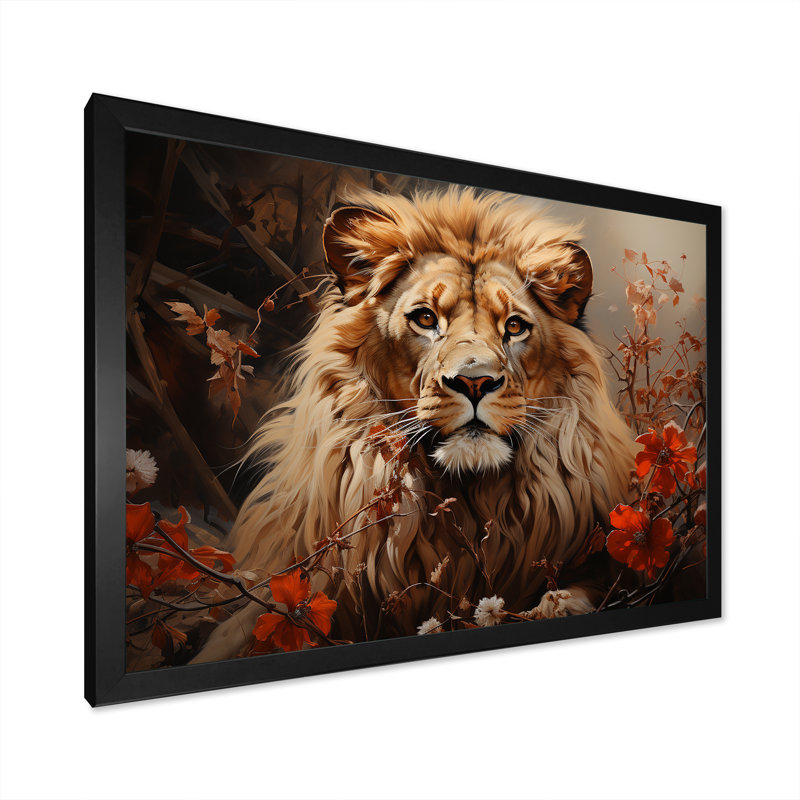 «Lion Wilderness Symphony» sur toile, H 34 po x l 44 po x P 1,5 po, Cadre simple noir