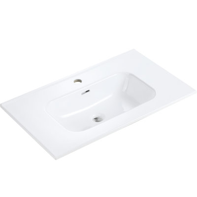Bb09-30-311 Integrated Ceramic Basin, Glossy Finish, Functional And Sleek Design, Simple Maintenance Routine, Rounded Edge For , 17.98 In Width, 30.27 Depth, 6.82 Height, 31 Lb Weight White Sink,