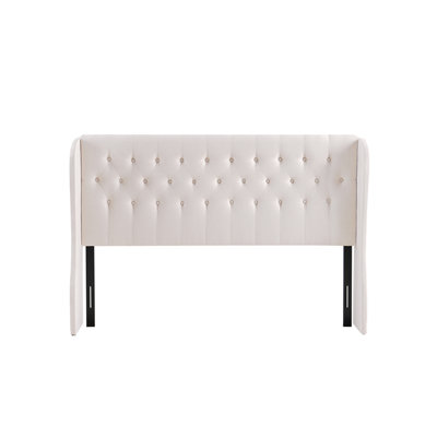 Beige Elegant Tufted Wingback Headboard, King
