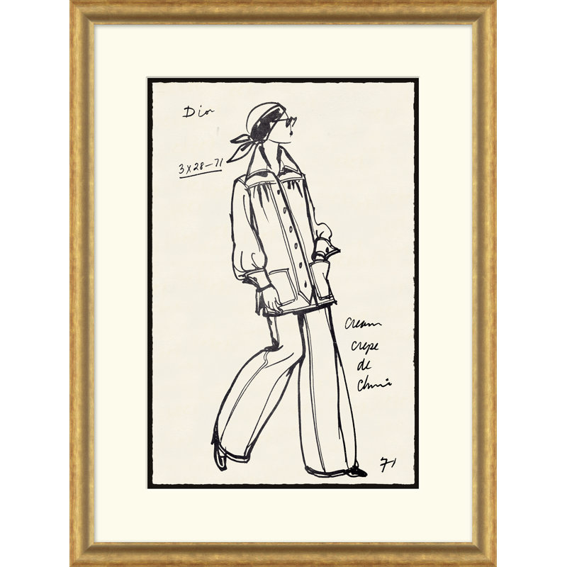 Croquis de mode rétro - cadre unique, impression de dessin sur papier