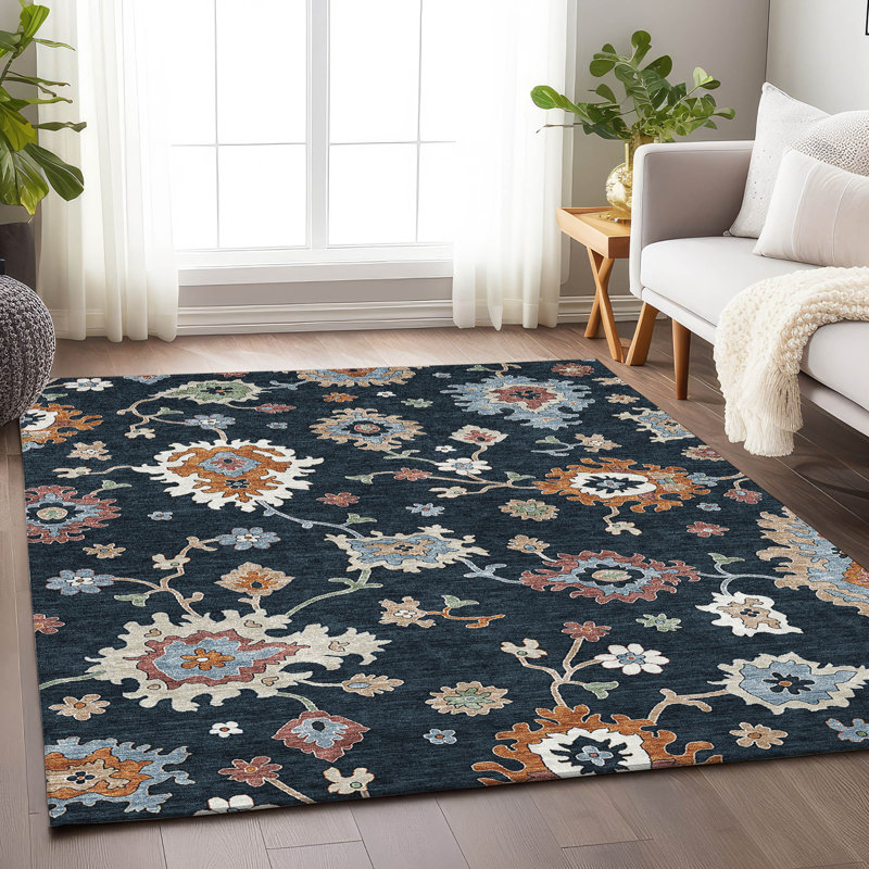 Premium Machine Washable Prisco Black Rug, Rectangle 3' x 5'