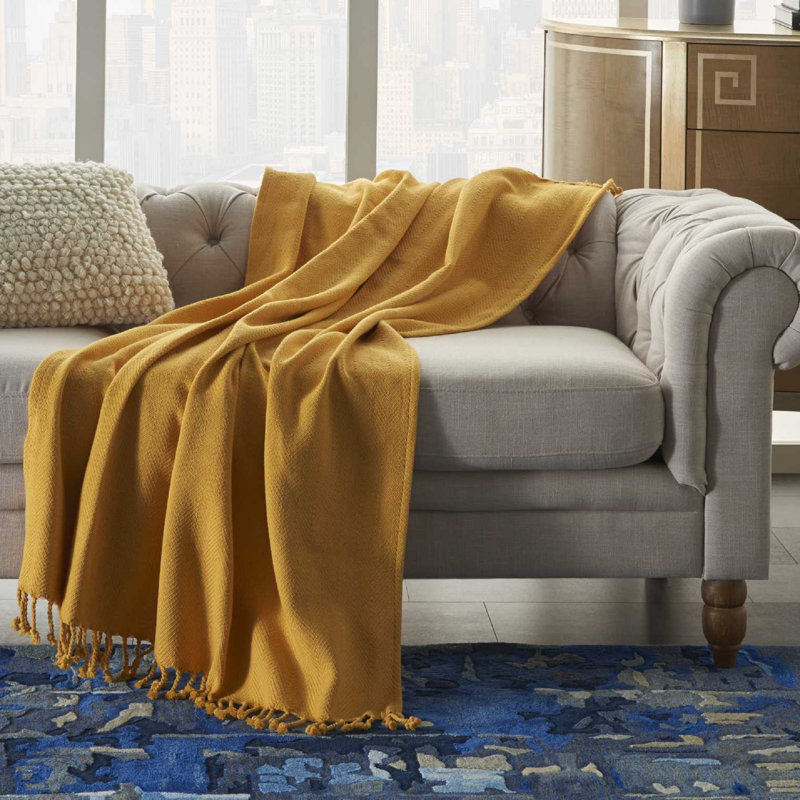 Hand Woven Throw Blanket, Yellow