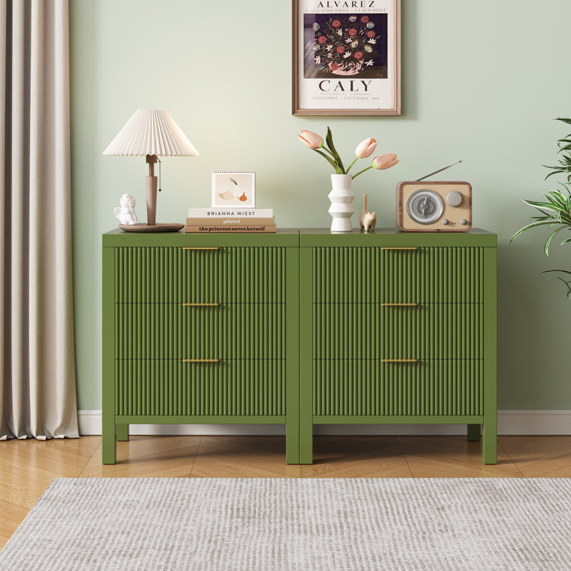 27.56" Tall 3-Drawer Nightstand (set Of 2), Olive Green