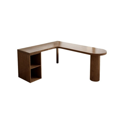 Bureau de direction en L en bois massif brun noisette