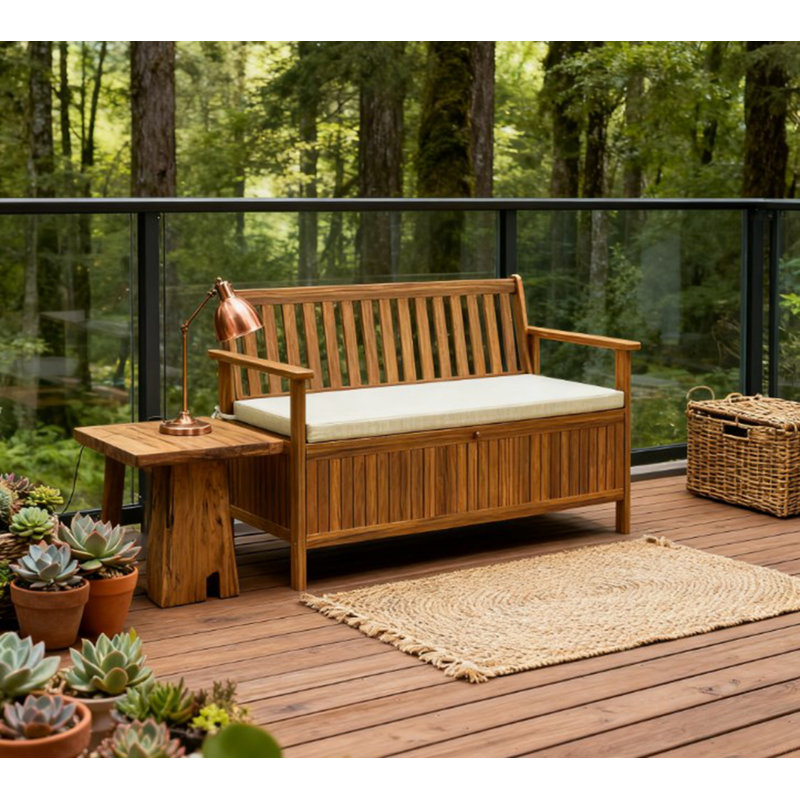 Banc de patio en bois, banc d'extérieur avec compartiment de rangement, banc de jardin avec coussin