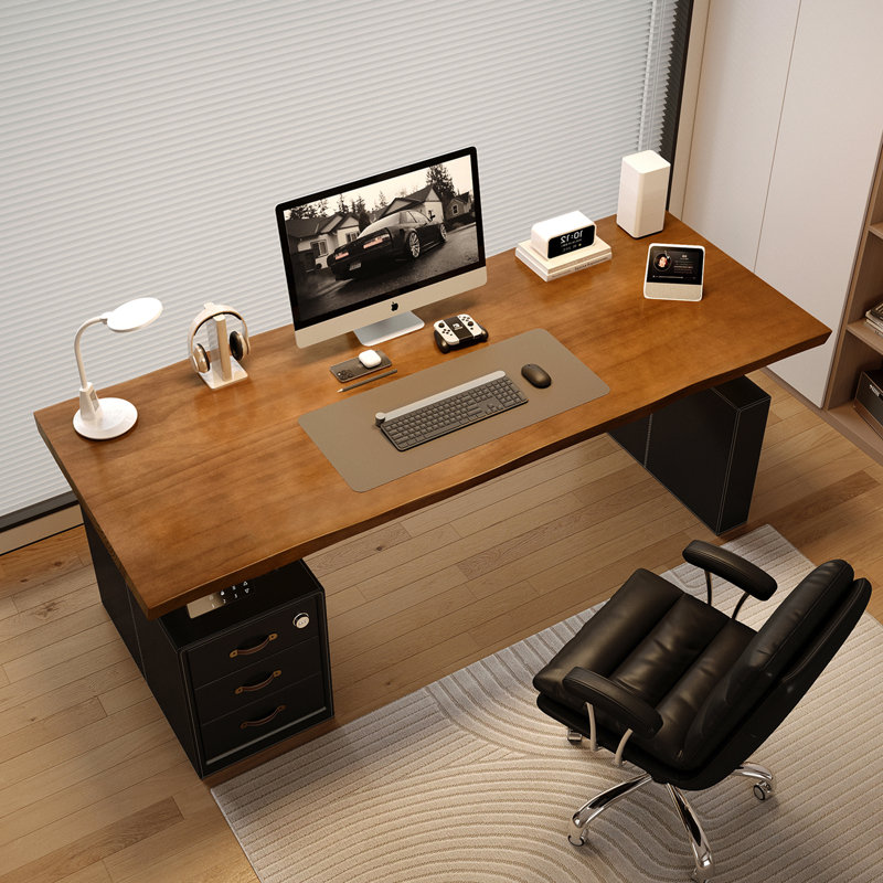 Bureau électrique à hauteur réglable en cuir à deux moteurs Modern Luxury (avec armoire à tiroirs) - 3 options de bureau disponibles