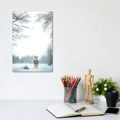 Deer In Deep Snow by Nik Rave - Wrapped Canvas Print