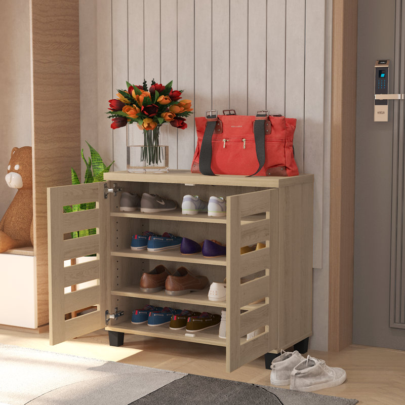 Millan 12 Pair Shoe Storage Cabinet, Oslo Oak