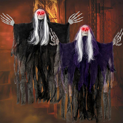 Paquet de 2 décorations d'Halloween suspendues squelette fantôme