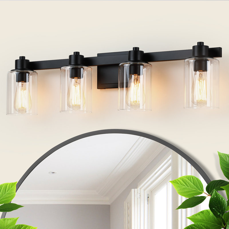 31'' 4-Light Matte Black Bathroom Vanity Light with Glass Shade, 4 Lights, Matte Black