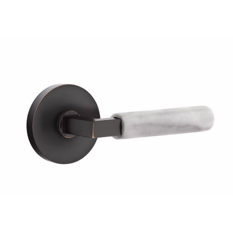 Ensemble de leviers d'intimité Emtek Select, rosette à disque, tige carrée en L, poignée en marbre blanc, gauche, Gauche
