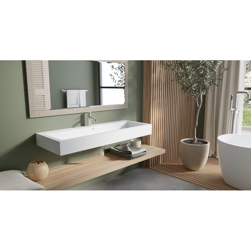 Badeloft 47.2" x 18.8" Stone Resin Wall Mounted Bathroom Sink with Overflow WT-06-XXL-G in Glossy White, Gloss White