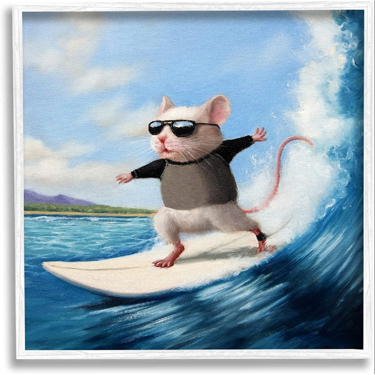 Trinx Cool Surfer Mouse Blue Ocean Waves Surfboard Framed On MDF Painting  Wayfair