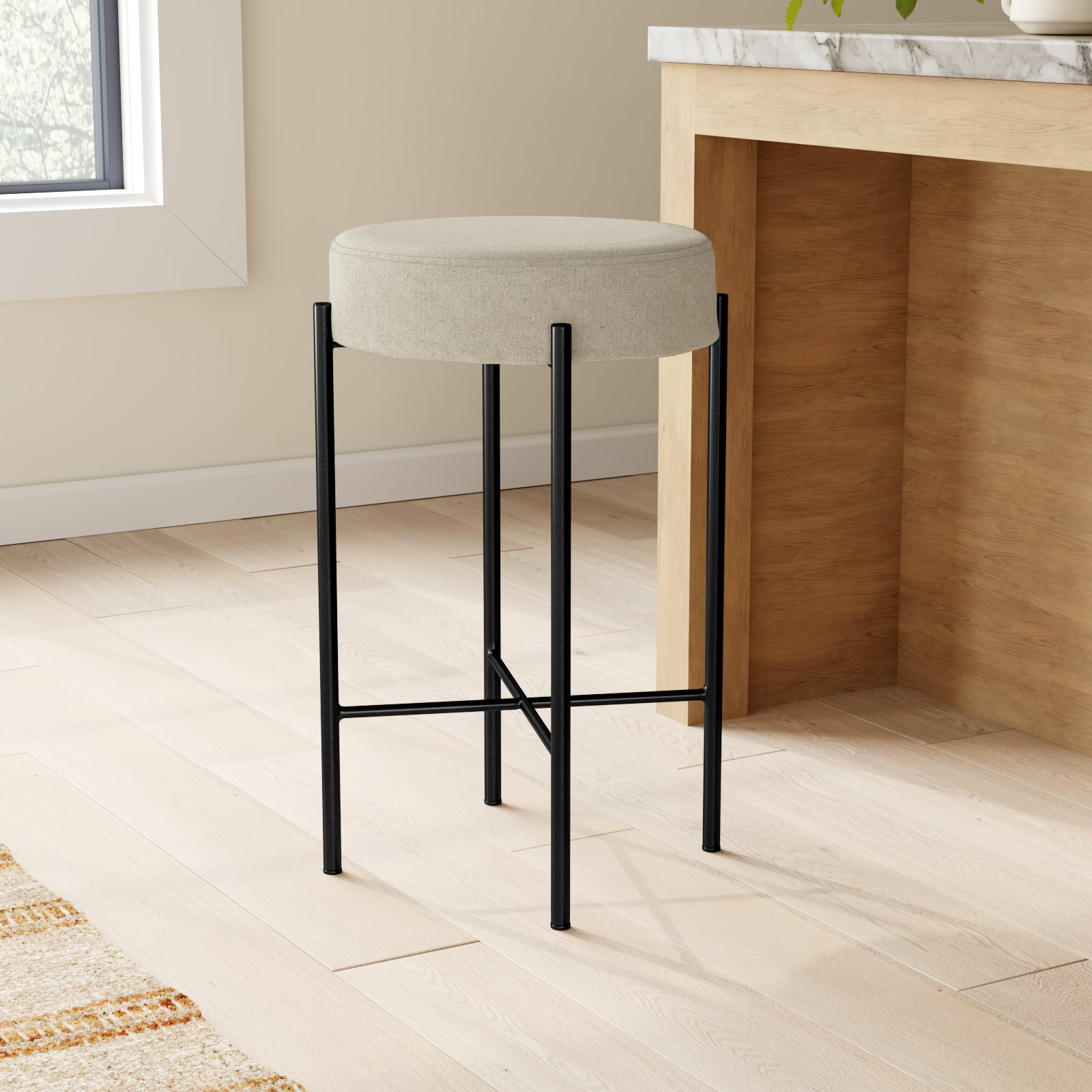 Eugenia Upholstered Bar & Counter Stool with Metal Frame, Bar Stool (30" Seat Height), Leather - Black