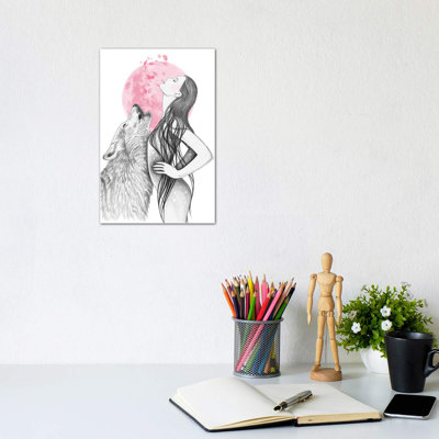 Pink Moon 1 Piece Wrapped Canvas Painting