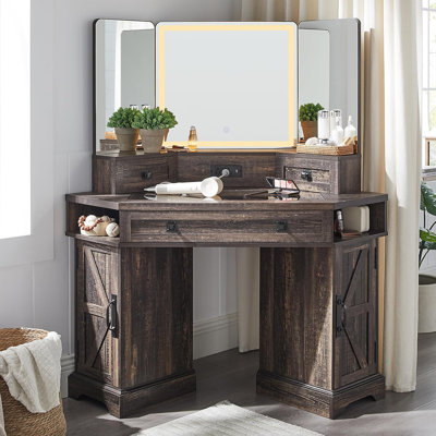 48" Corner Vanity with 3-Sided LED Mirror and Built-in Charging Station by Gracie Oaks