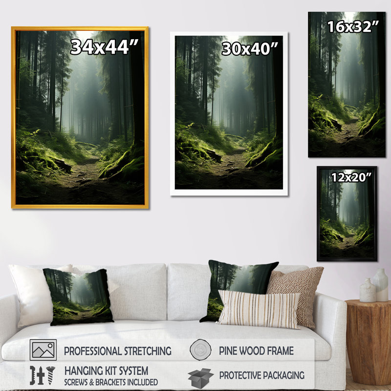 «Deep Into The Forest» - art mural forêt, Toile tendue, H 32 po x l 24 po x P 1 po