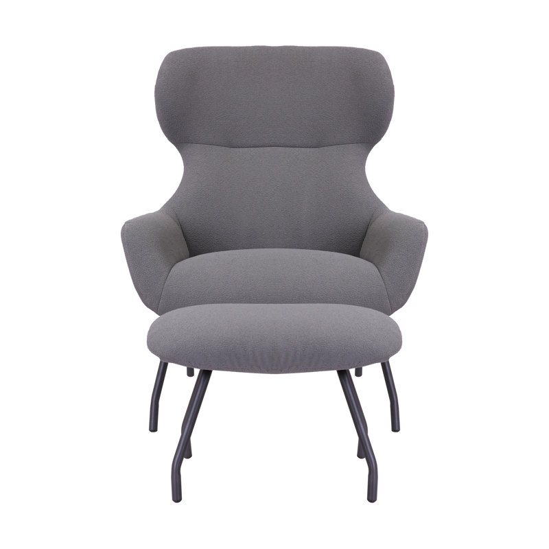 Cathalina Fabric Wingback Accent Chair with Ottoman, Grey Polyester Blend
