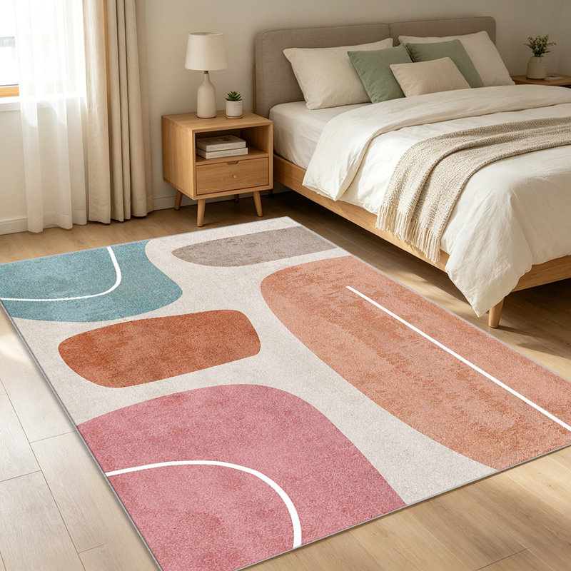 Peach Pink Abstract Shapes carpet-easy to clean, machine-washable, soft and comfortable; suitable for door mats, kitchens, living rooms, bedrooms, corridors, and laundry areas. Easy to clean, durable carpet for home decoration.