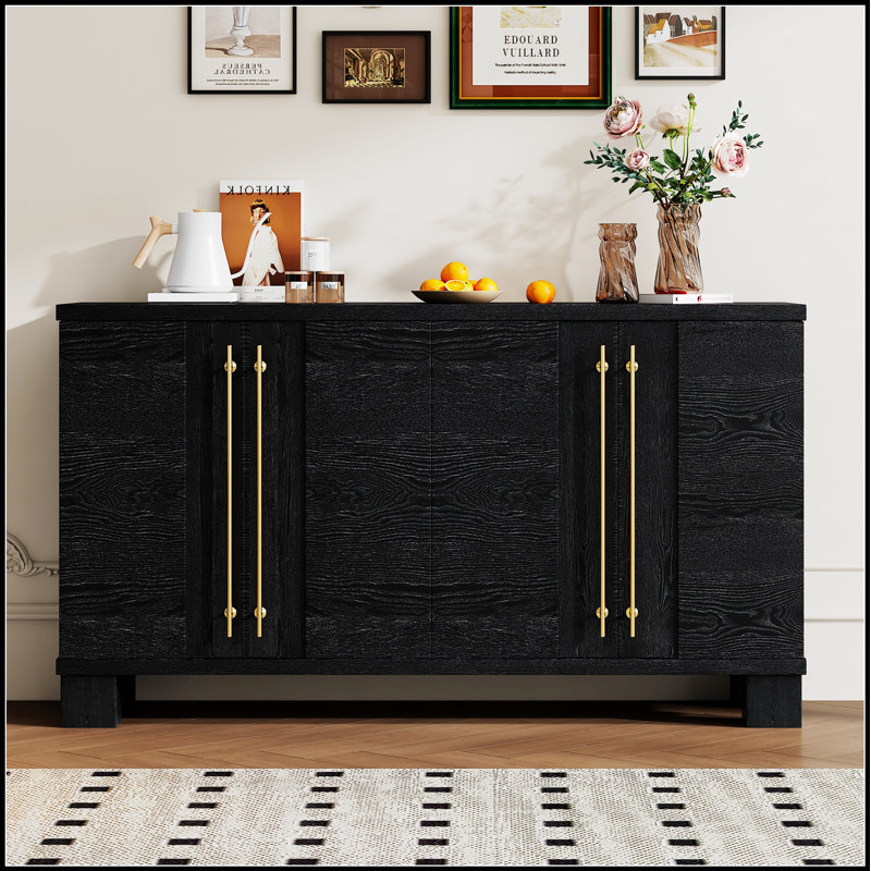 Wood Sideboard Buffet Cabinet With Adjustable Shelves And Handles For Versatile Storage And Elegant Design, Black