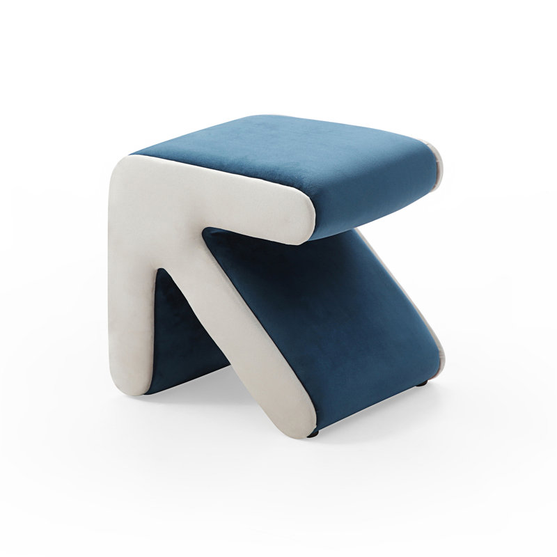 Tabouret d'appoint en bois massif et manufacturé, Bleu/beige