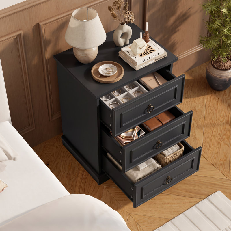 Ensemble de chambre Areyon 3 pièces avec tiroirs de rangement, ports de chargement et éclairage DEL, Grand lit